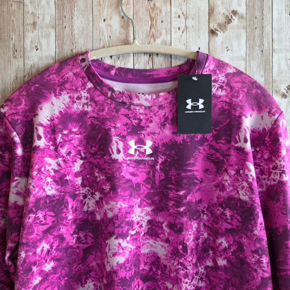 Women's Under Armour Rival Terry Print Crewneck Sweatshirt Pink Purple M - Picture 2 of 8